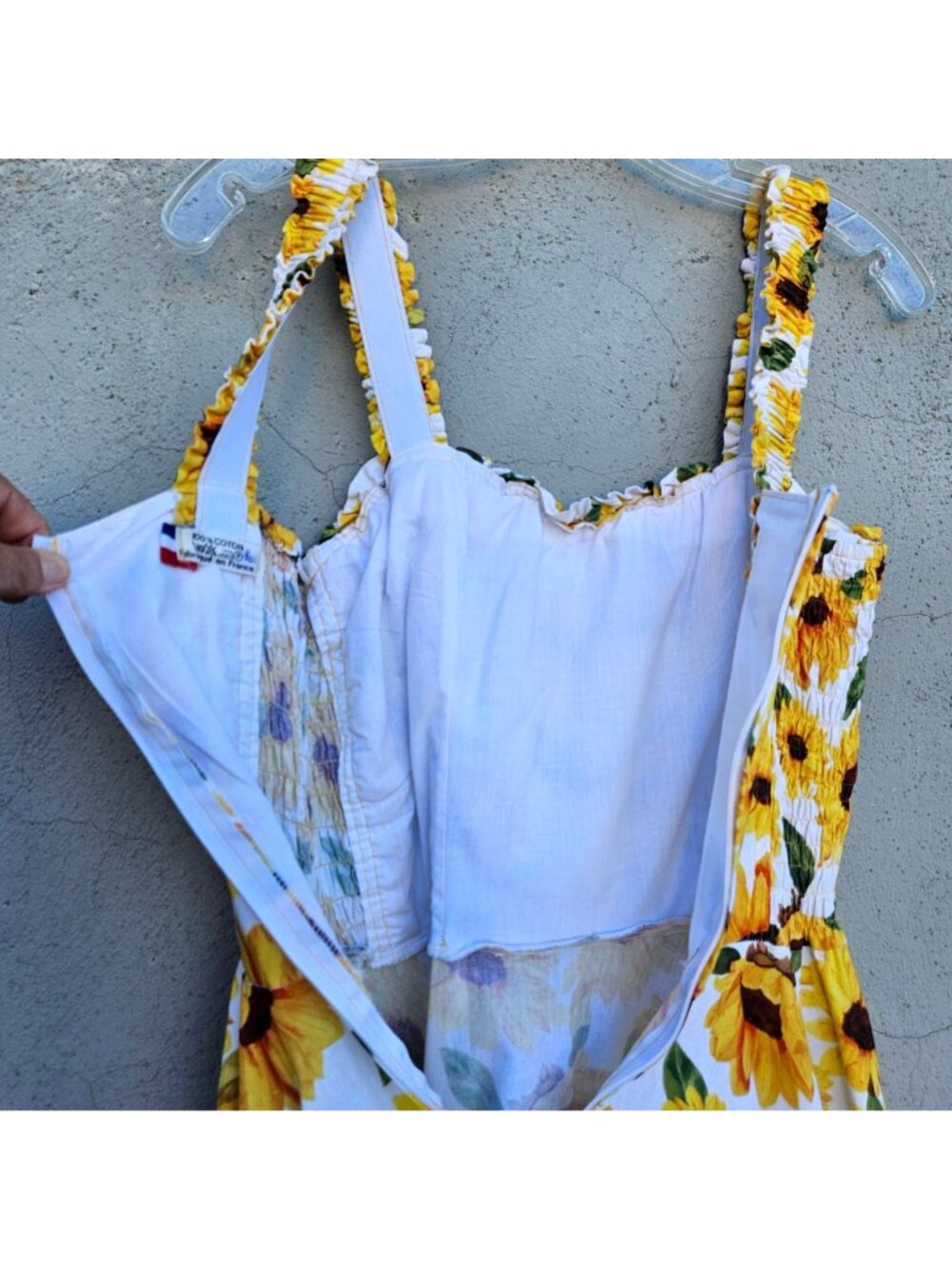 Vintage 90s French Sunflower Print Cotton Sundress Size M - Picture 10 of 16